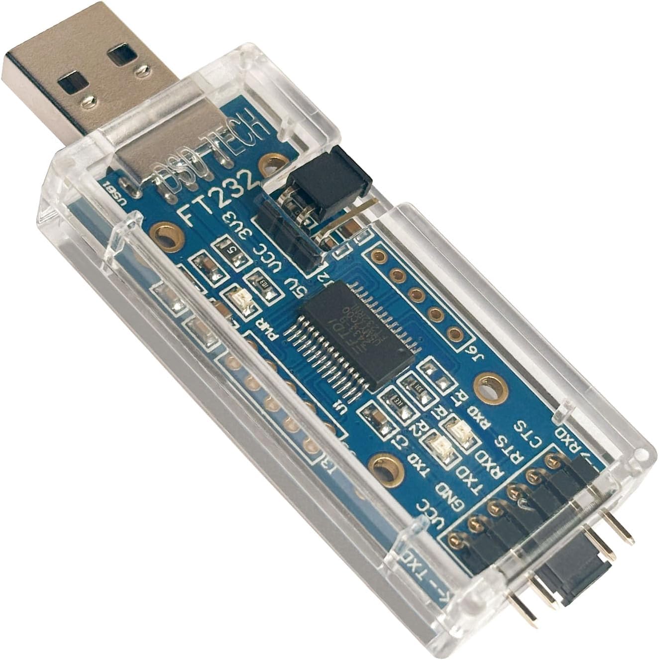 This piece of hardware lets me connect to the serial debug port on the board. FTDI Device